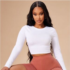 Fashion Nova White Long Sleeve Crop Top